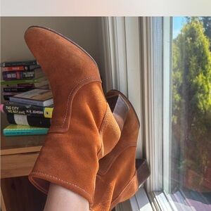 Anthropologie Tan Ankle Booties Suede Style